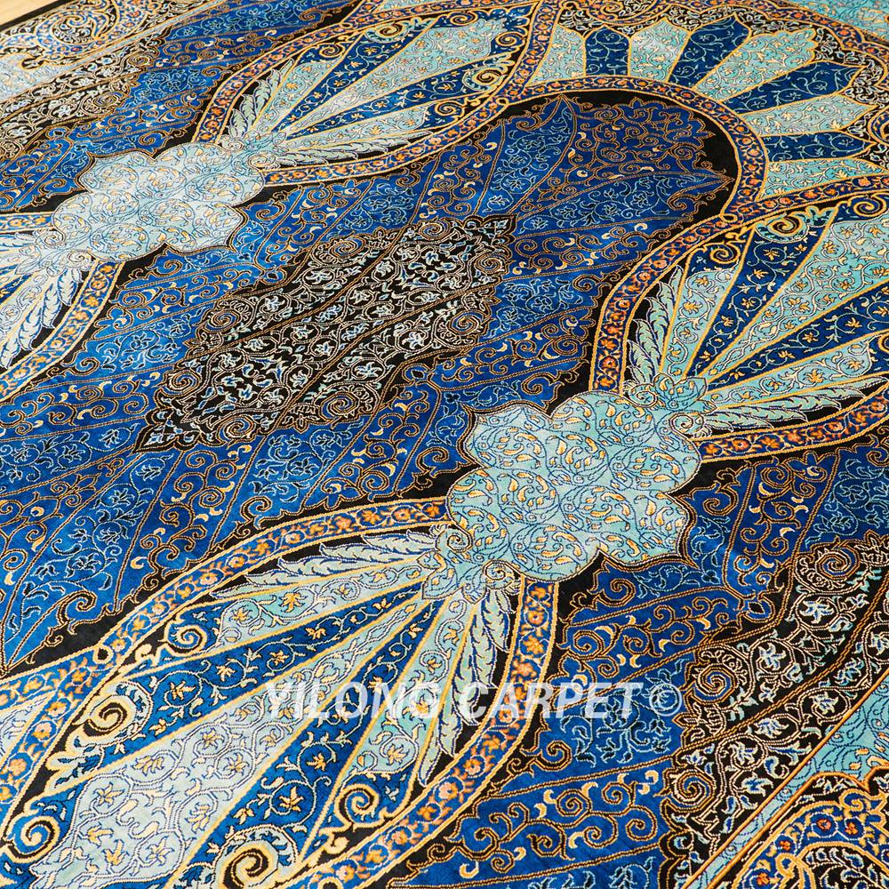 Turkish Carpet Blue Handmade Silk Carpet Luxury Oriental Rug 6x9ft - Image 7