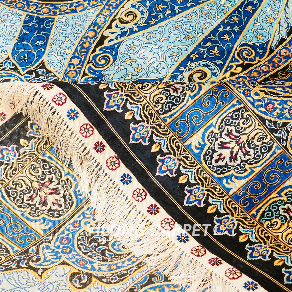Turkish Carpet Blue Handmade Silk Carpet Luxury Oriental Rug 6x9ft - Image 8