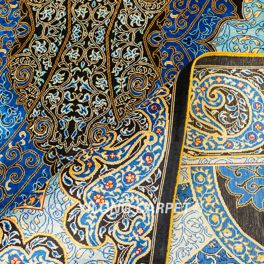 Turkish Carpet Blue Handmade Silk Carpet Luxury Oriental Rug 6x9ft - Image 9