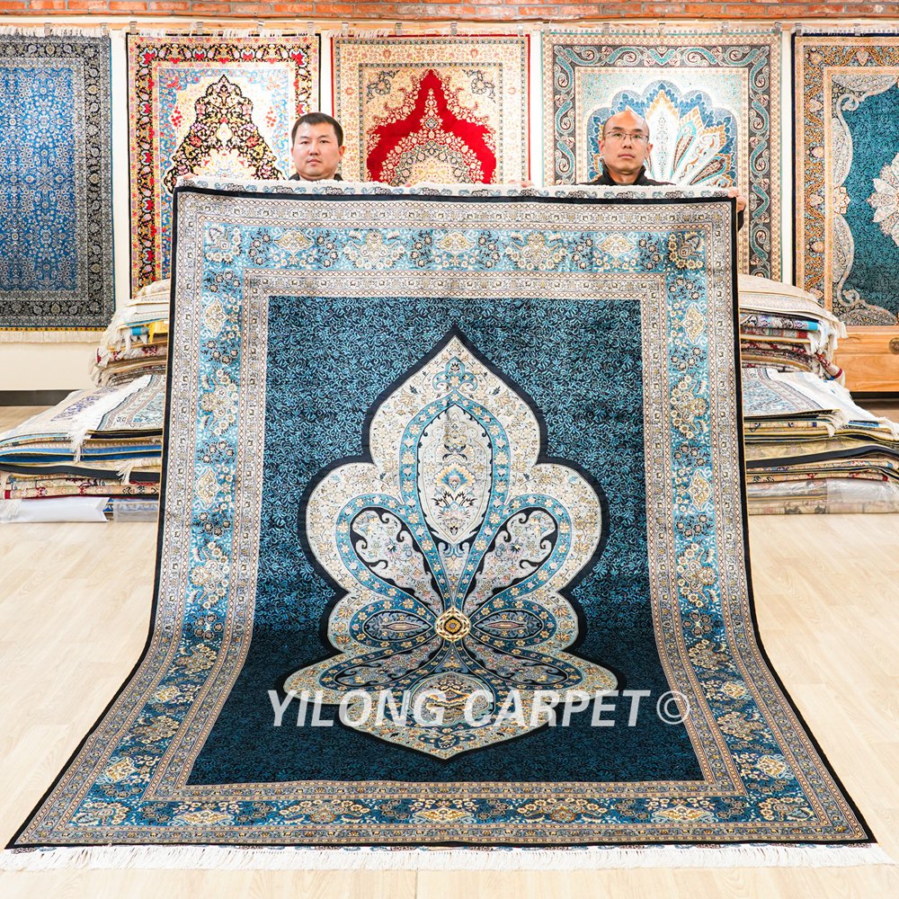 Blue Turkish Handmade Silk Carpet Luxury Oriental Rug 6x9ft