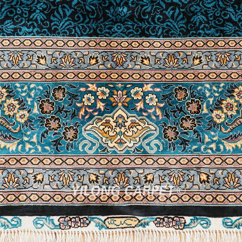 Blue Turkish Handmade Silk Carpet Luxury Oriental Rug 6x9ft - Image 6
