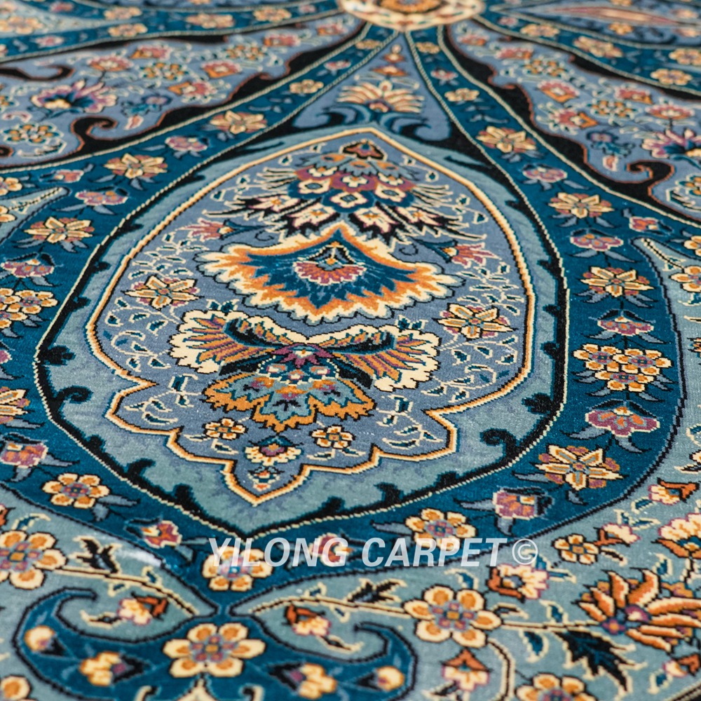 Blue Turkish Handmade Silk Carpet Luxury Oriental Rug 6x9ft - Image 7