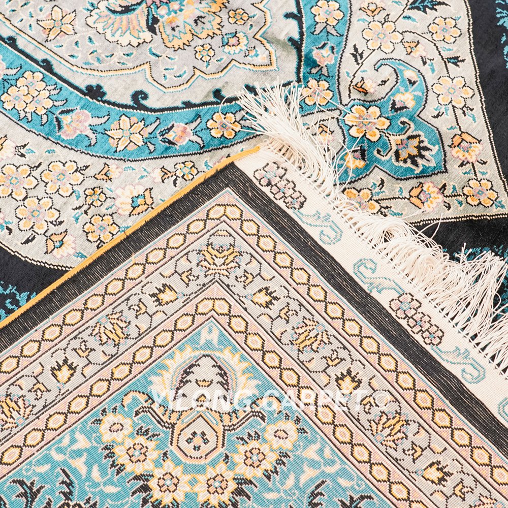 Blue Turkish Handmade Silk Carpet Luxury Oriental Rug 6x9ft - Image 9