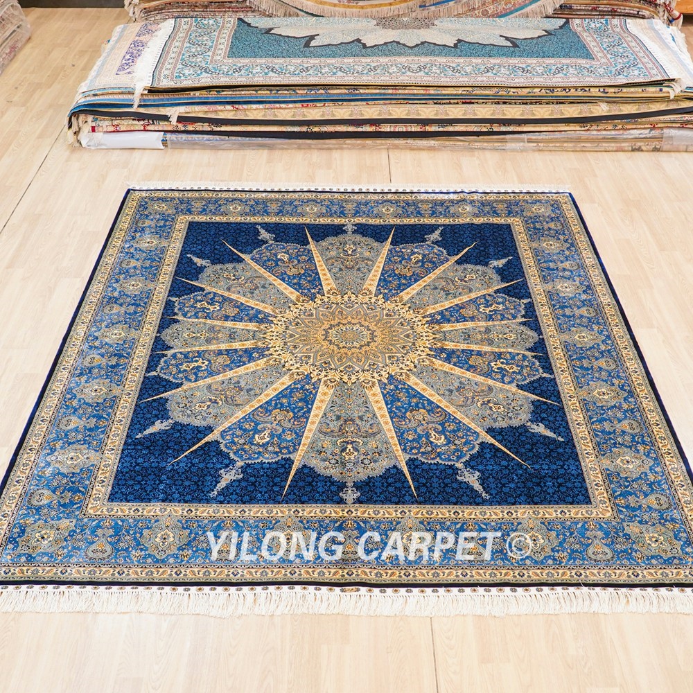 Hand-Knotted Silk Carpet Blue Turkish Silk Carpet for Villa Room 8x10ft - Image 4