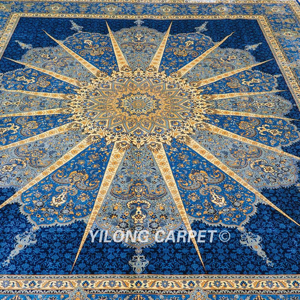 Hand-Knotted Silk Carpet Blue Turkish Silk Carpet for Villa Room 8x10ft - Image 5