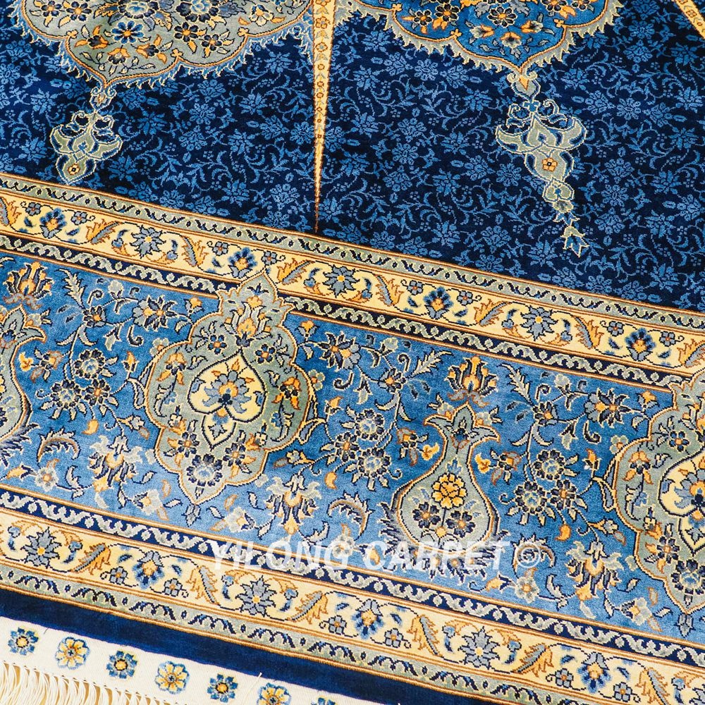 Hand-Knotted Silk Carpet Blue Turkish Silk Carpet for Villa Room 8x10ft - Image 6