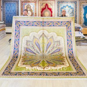 Green Turkish Silk Carpet Hand-Knotted Silk Carpet for Villa Room 8x10ft