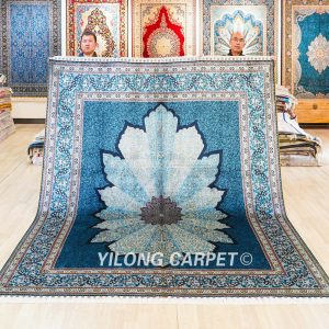 Turkish Silk Carpet Blue Sultan Hand-Knotted Silk Carpet for Villa Room 8x10ft