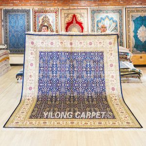 Turkish Silk Carpet Seven Hills Flowers Hand-Knotted Silk Carpet for Villa Room 8x10ft