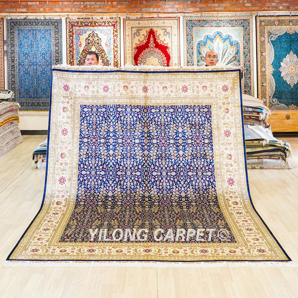 Turkish Silk Carpet Seven Hills Flowers Hand-Knotted Silk Carpet for Villa Room 8x10ft