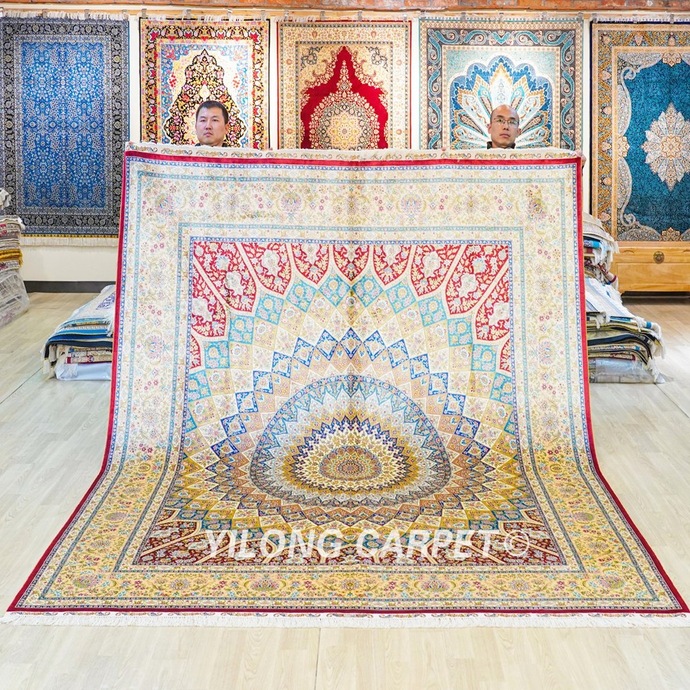 Persian Silk Carpet Dom Design Red Handmade Silk Carpet for Bedroom 8x10ft