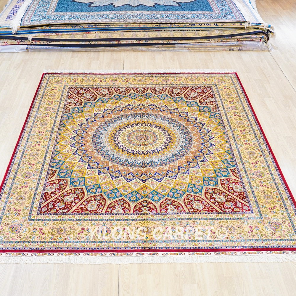 Persian Silk Carpet Dom Design Red Handmade Silk Carpet for Bedroom 8x10ft - Image 4