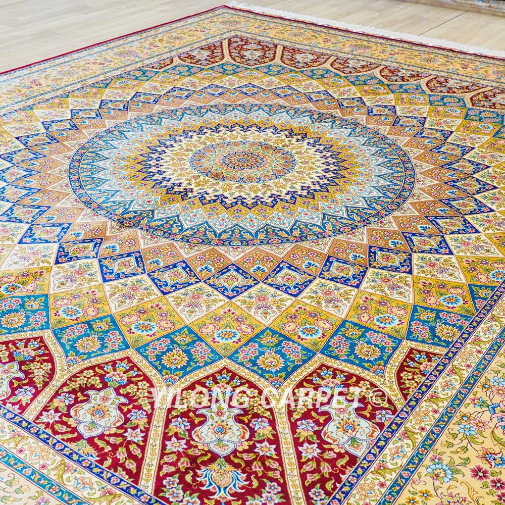 Persian Silk Carpet Dom Design Red Handmade Silk Carpet for Bedroom 8x10ft - Image 6