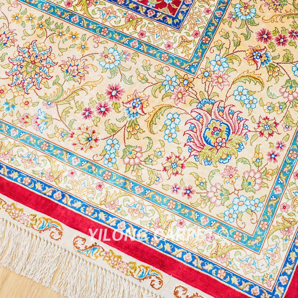 Persian Silk Carpet Dom Design Red Handmade Silk Carpet for Bedroom 8x10ft - Image 7