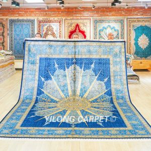 Turkish Rug Hand Knotted Blue Silk Oriental Carpet 9x12ft