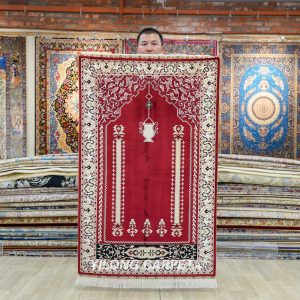 Handmade Rug Silk Red Prayer Rug 2.7x4.4ft