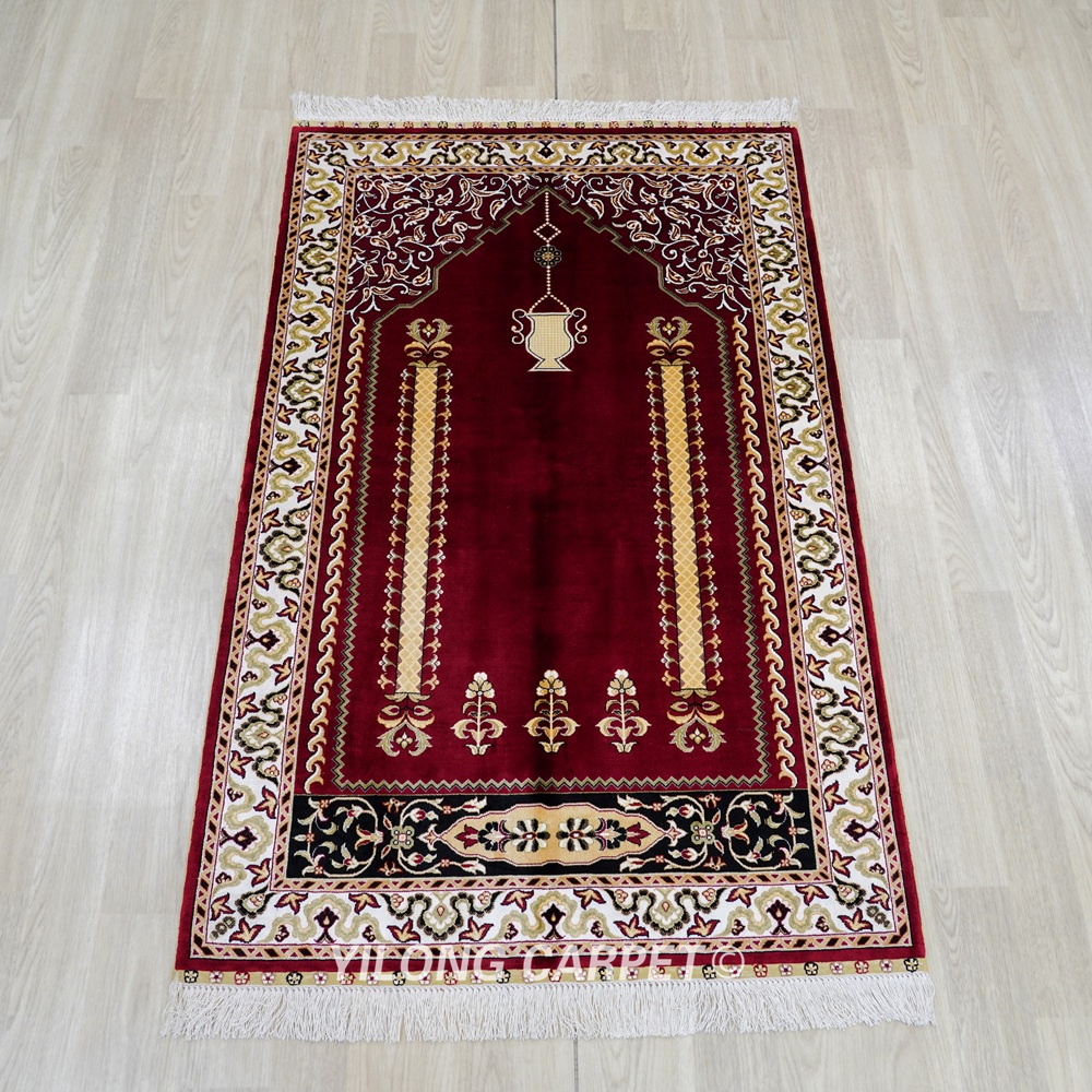 Handmade Rug Silk Red Prayer Rug 2.7x4.4ft - Image 3