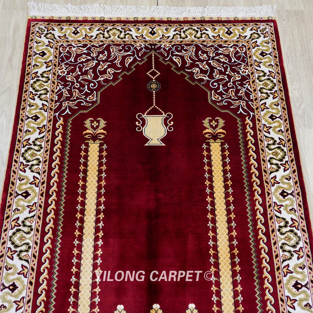 Handmade Rug Silk Red Prayer Rug 2.7x4.4ft - Image 4