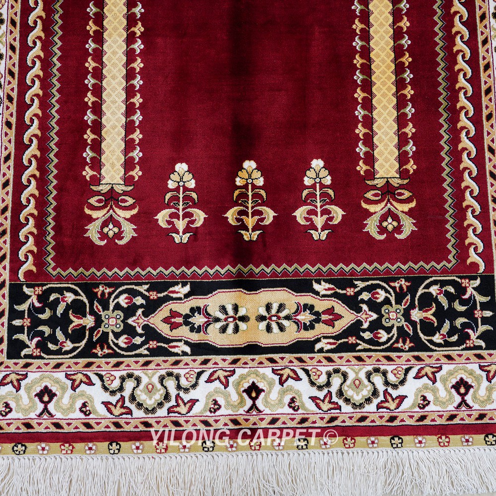 Handmade Rug Silk Red Prayer Rug 2.7x4.4ft - Image 5