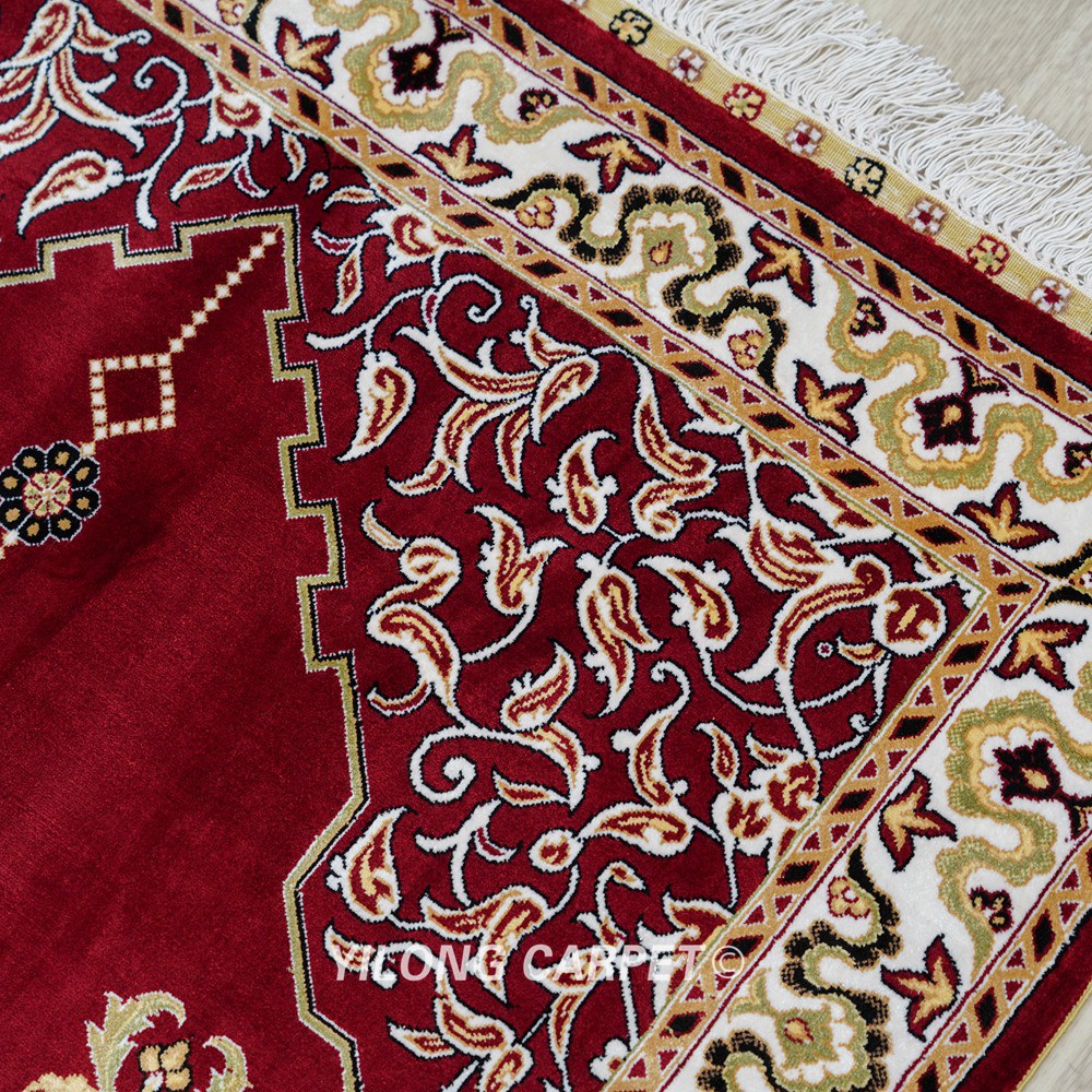 Handmade Rug Silk Red Prayer Rug 2.7x4.4ft - Image 8