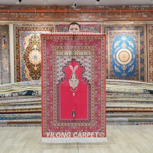 Hand Knotted Silk Rug Red Prayer Rug 2.7x4.4ft