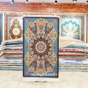 Persian Silk Rug Dom Design Blue Handmade Silk Oriental Rug 3x5ft