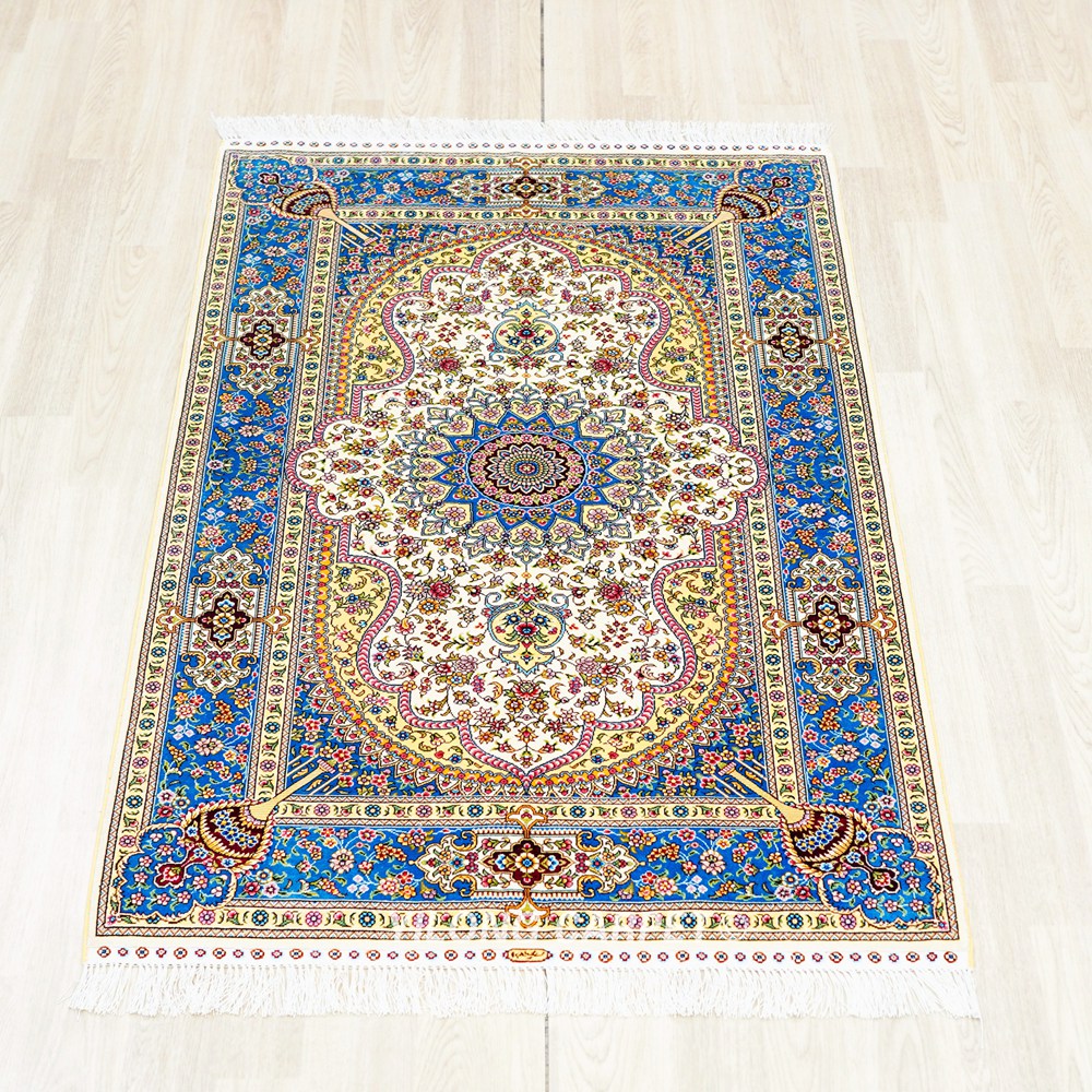 Persian Silk Rug Beige Handmade Silk Oriental Rug 3x5ft - Image 3