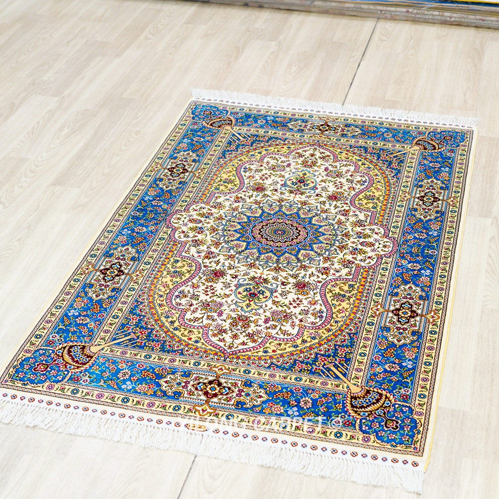 Persian Silk Rug Beige Handmade Silk Oriental Rug 3x5ft - Image 4