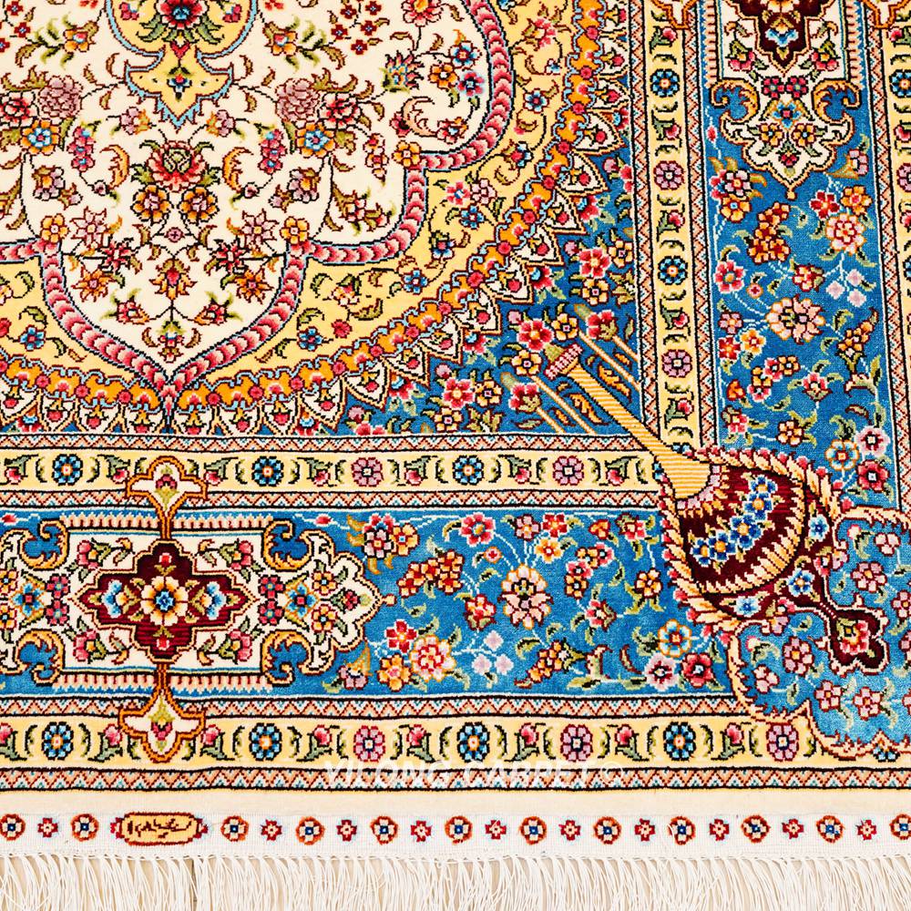 Persian Silk Rug Beige Handmade Silk Oriental Rug 3x5ft - Image 6