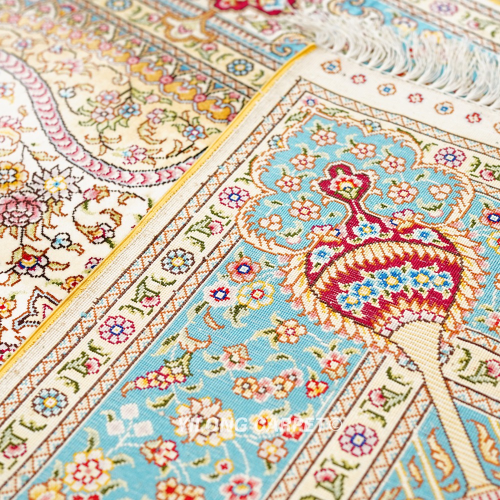 Persian Silk Rug Beige Handmade Silk Oriental Rug 3x5ft - Image 8