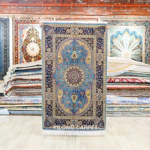 Luxury Persian Silk Rug Blue Silk Hand Knotted Rug 3x5ft