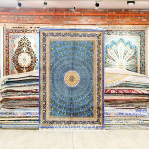 Persian Rug Blue Dom Design Oriental Handmade Area Silk Rug 4x6ft