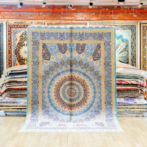Persian Silk Rug Seven Dom Design Blue Handmade Silk Carpet Luxury Oriental Rug 6x9ft
