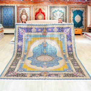 Luxury Persian Rug Hand Knotted Blue Silk Oriental Carpet 9x12ft