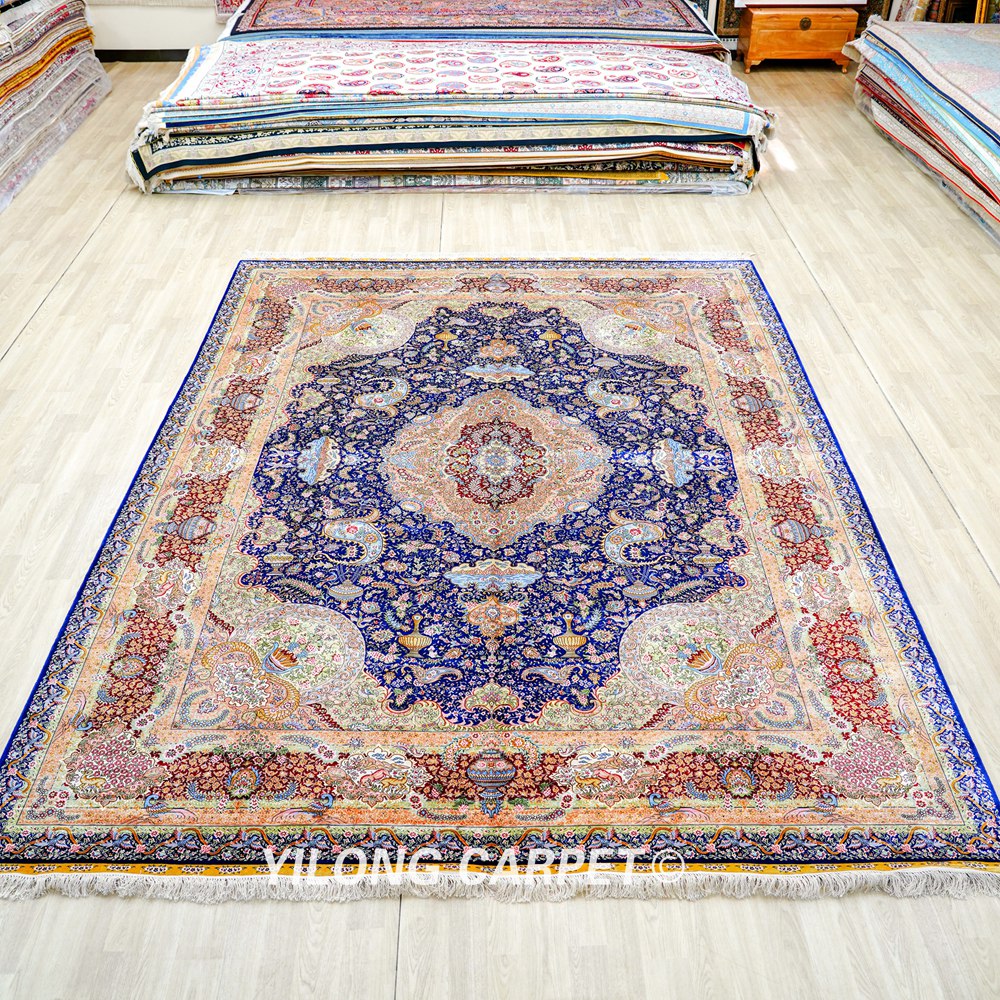 Persian Rug Hand Knotted Silk Oriental Carpet 9x12ft - Image 3