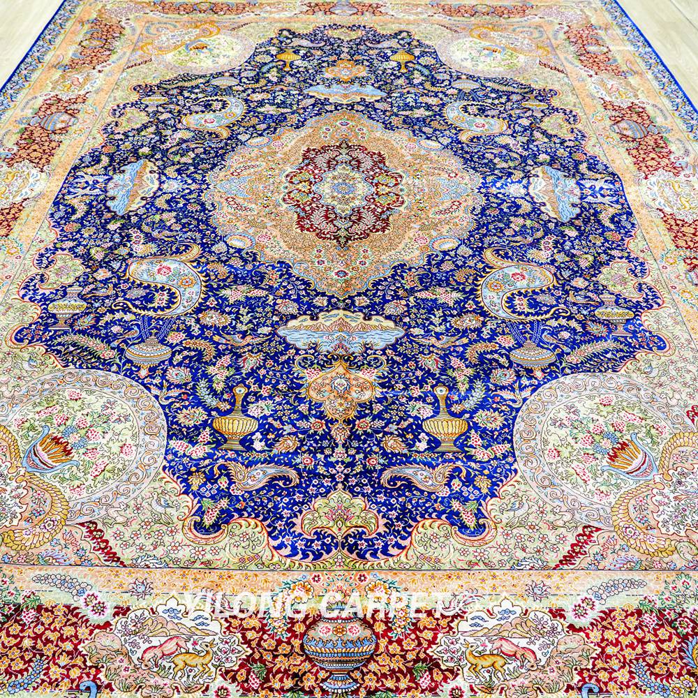 Persian Rug Hand Knotted Silk Oriental Carpet 9x12ft - Image 4