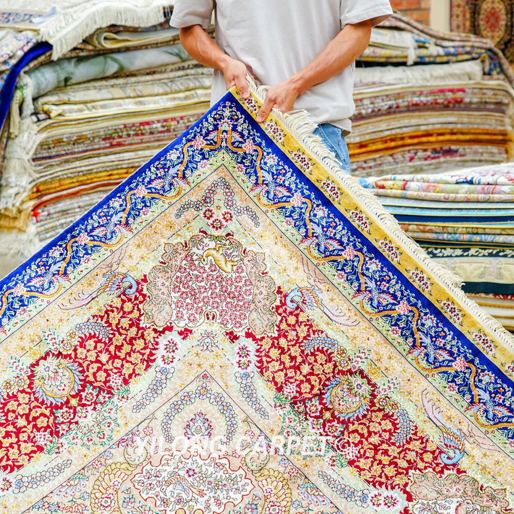 Persian Rug Hand Knotted Silk Oriental Carpet 9x12ft - Image 9