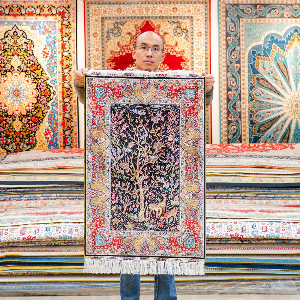 Tree of Life Design Persian Rug Tapestry Oriental Hand Knotted Silk Rug 2x3ft