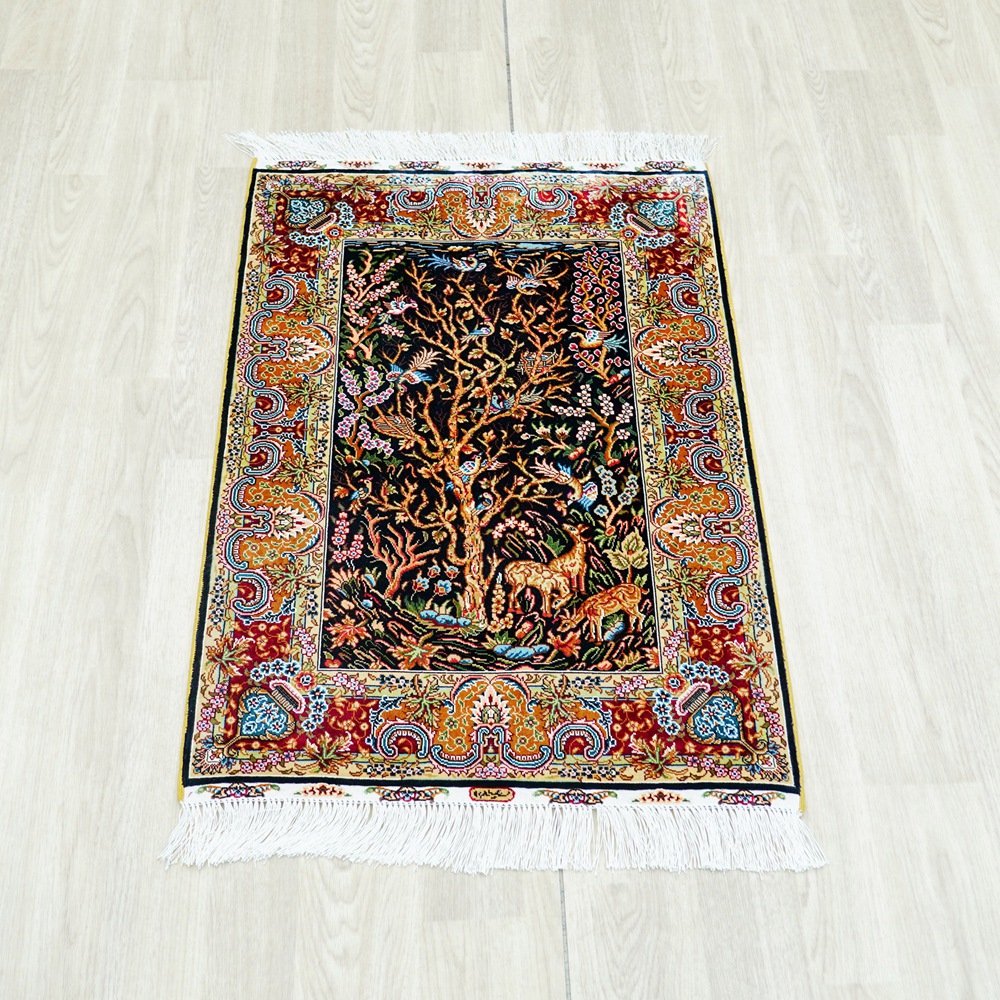 Tree of Life Design Persian Rug Tapestry Oriental Hand Knotted Silk Rug 2x3ft - Image 4