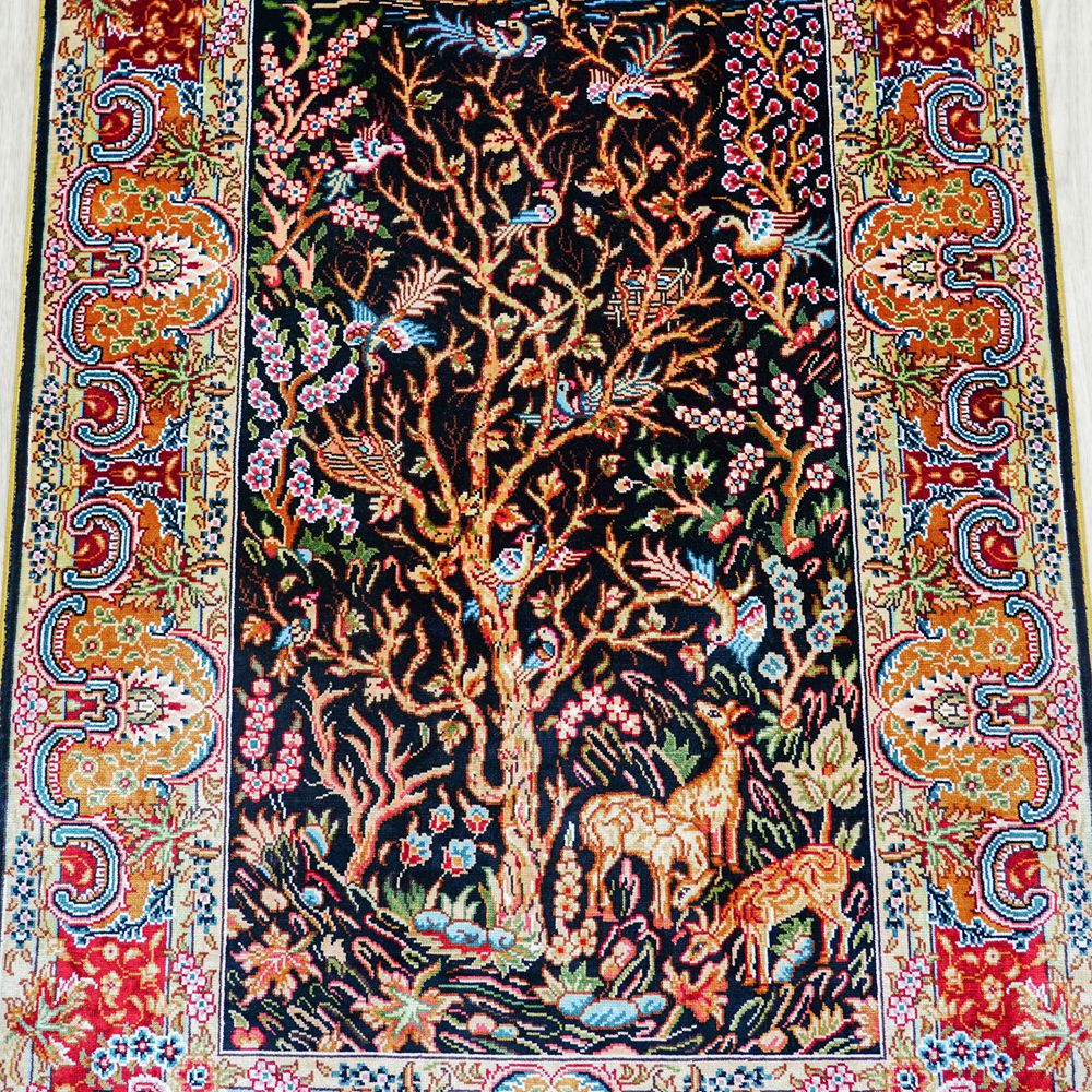 Tree of Life Design Persian Rug Tapestry Oriental Hand Knotted Silk Rug 2x3ft - Image 5
