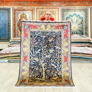 Tree of Life Design Silk Tapestry Persian Handmade Area Silk Rug 4x6ft