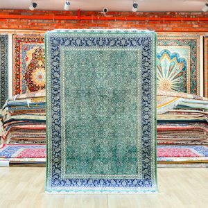Emerald Green Silk Turkish Hereke Handmade Area Silk Rug 4x6ft