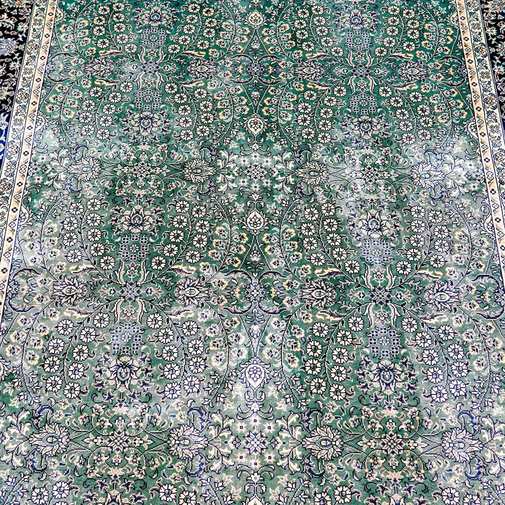 Emerald Green Silk Turkish Hereke Handmade Area Silk Rug 4x6ft - Image 6