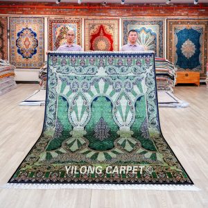 Green Silk Rug Handmade Silk Carpet Luxury Oriental Rug 6x9ft
