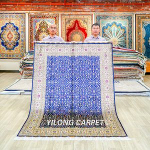 Blue Seven Hill Flowers Turkish Carpet Oriental Silk Rug Handmade Carpet 5x7ft