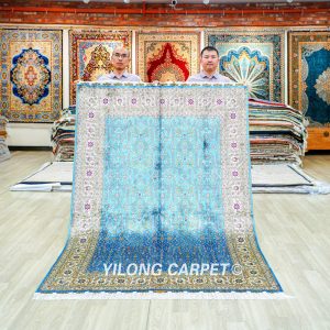 Turkish Carpet Blue Seven Hill Flowers Oriental Silk Rug Handmade Carpet 5x7ft