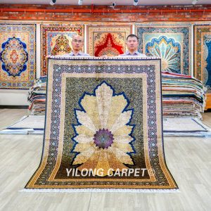 Turkish Carpet Oriental Silk Rug Golden Sultan Design Handmade Carpet 5x7ft
