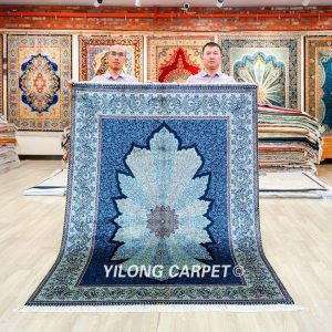 Turkish Silk Carpet Sultan Design Oriental Silk Rug Blue Handmade Carpet 5x7ft