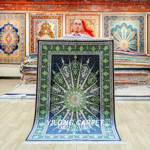 Turkish Carpet Green Oriental Handmade Area Silk Rug 4x6ft