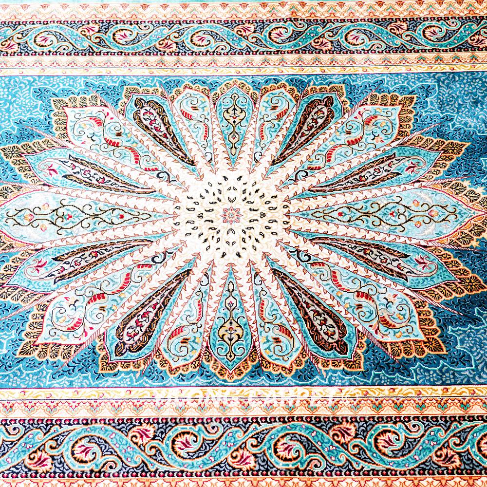 Silk Rug Runner Handmade Blue Peacock Design Turkish Silk Rug 3x9ft - Image 8